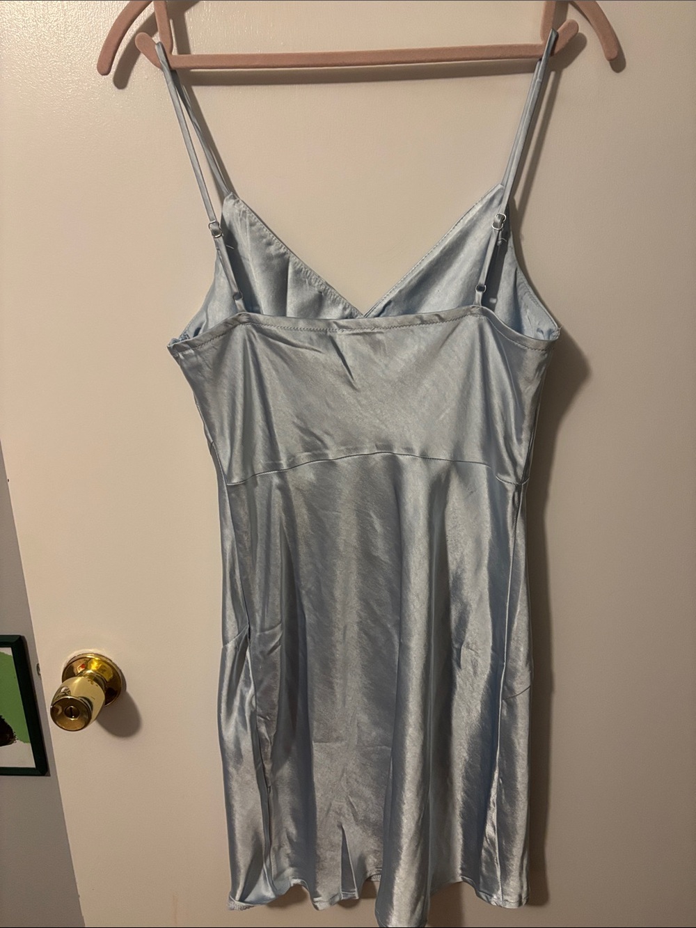 Y2K Feminine Romantic Princess Polly Light Blue Satin Slip Mini Dress - Picture 7 of 7